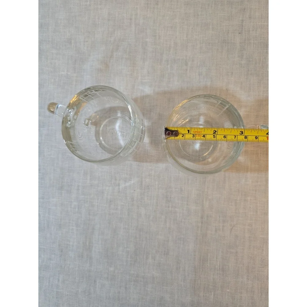 NESTLE NESCAFE Etched Clear Glass WORLD GLOBE MAP Coffee Tea Mugs Lot 2 Vintage